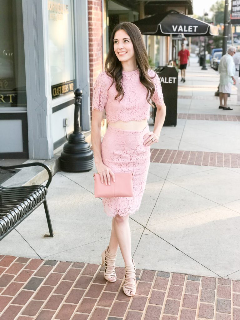 Pink Lace Crop Top Midi Dress Wearing Pink on Pink