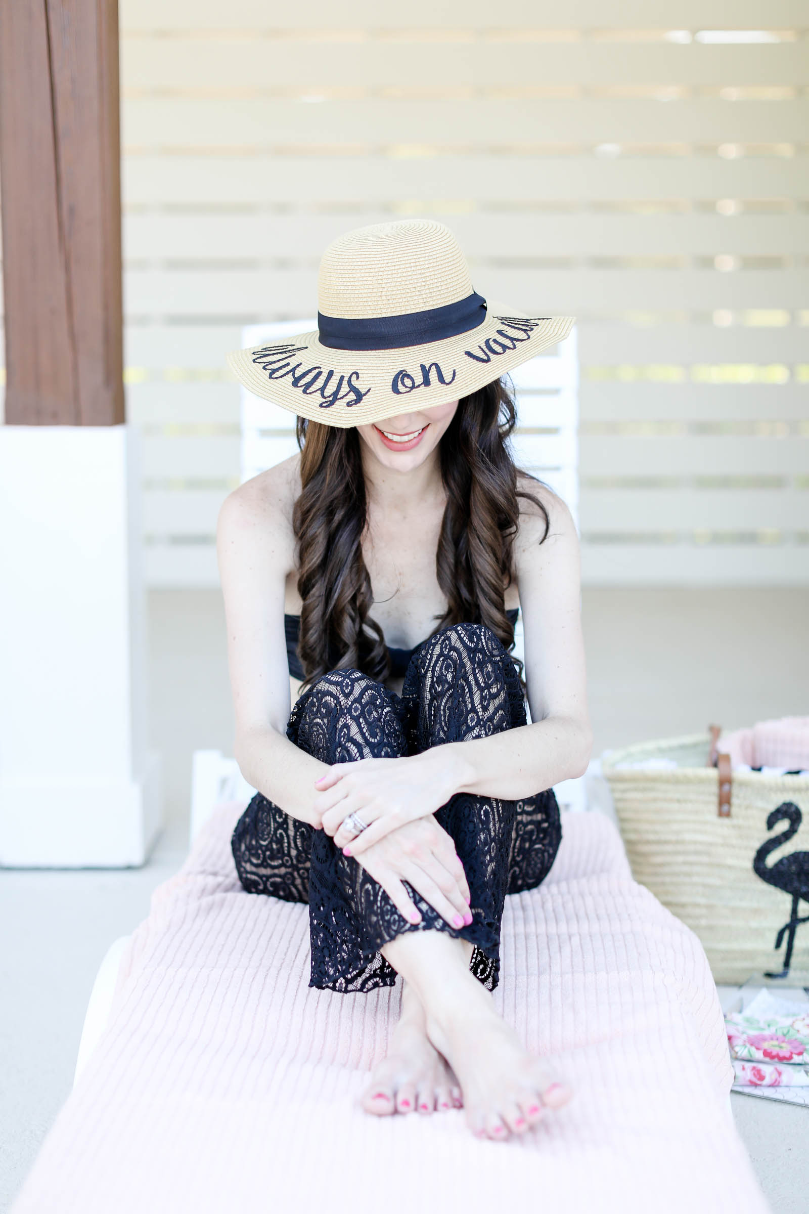 lace pants cover up with hat | elle bowes