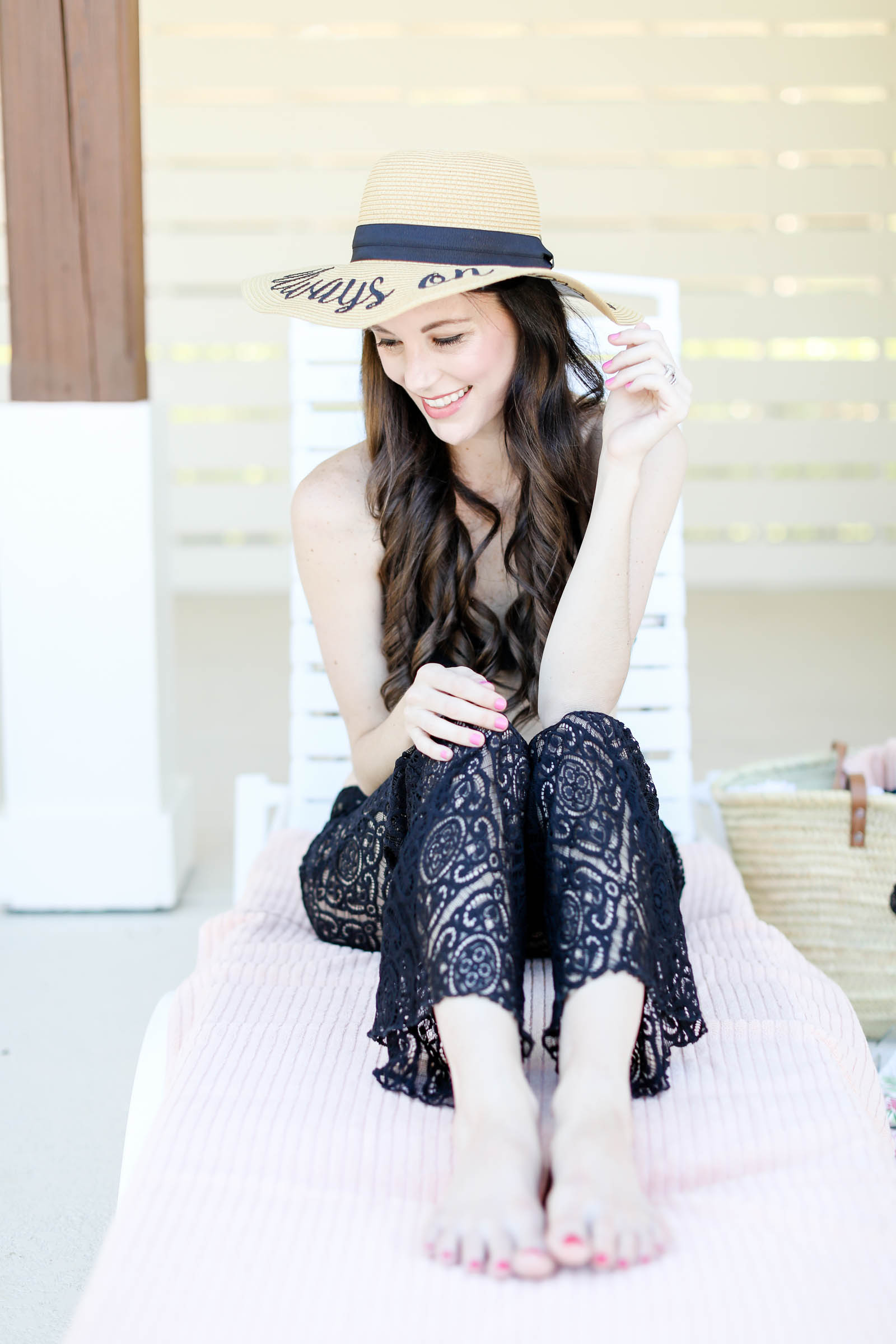 lace pants cover up with hat | elle bowes