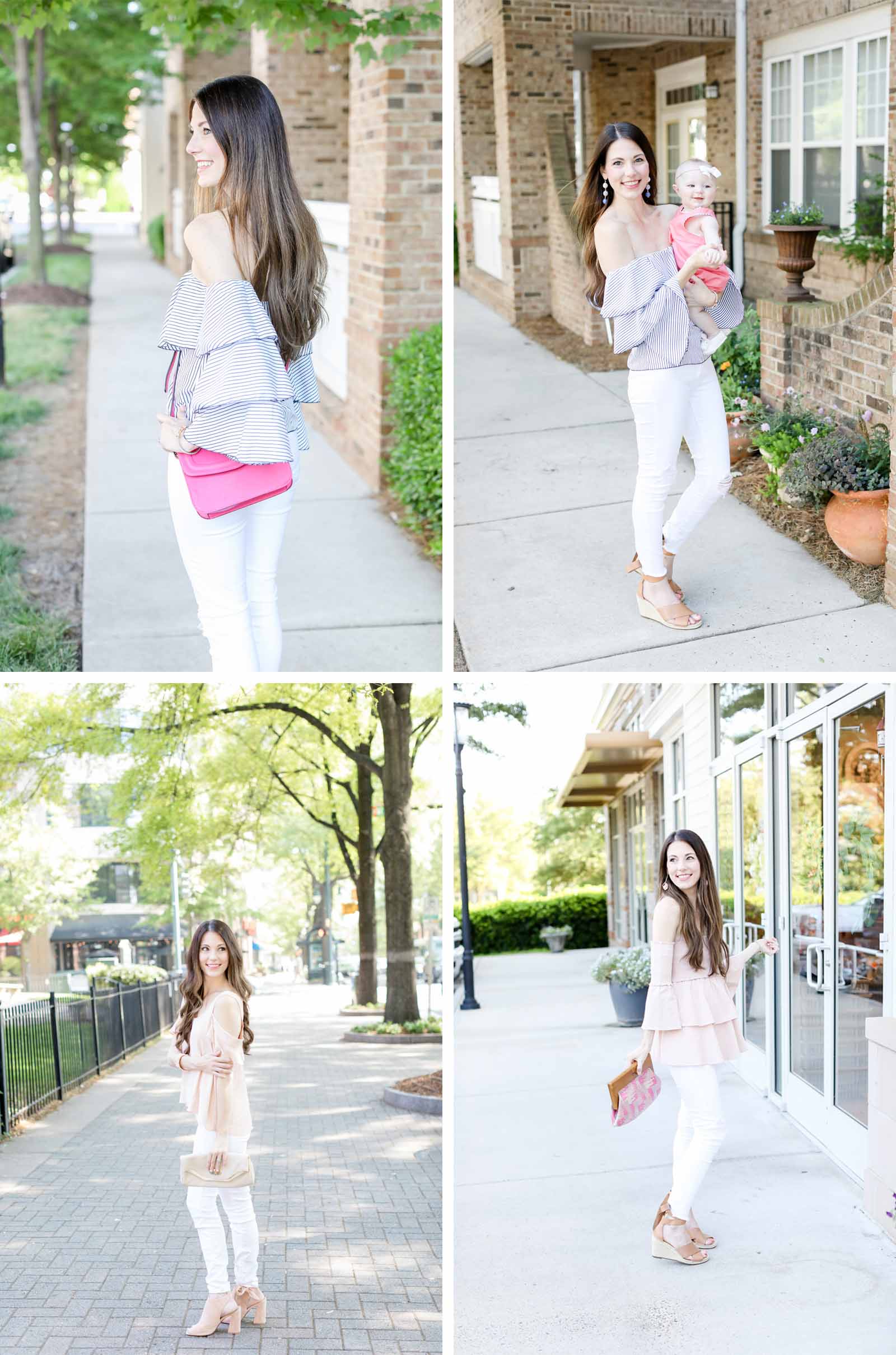 national pink day pink cross body bag pink cold shoulder top pink ruffle top | elle bows